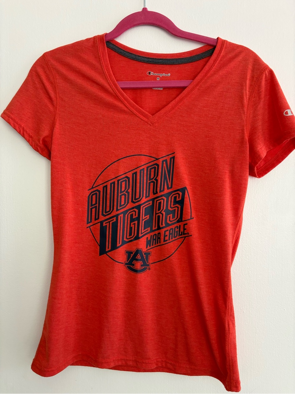 Champion Women's Auburn Tigers V-Neck Tee - Orange with Navy Graphic